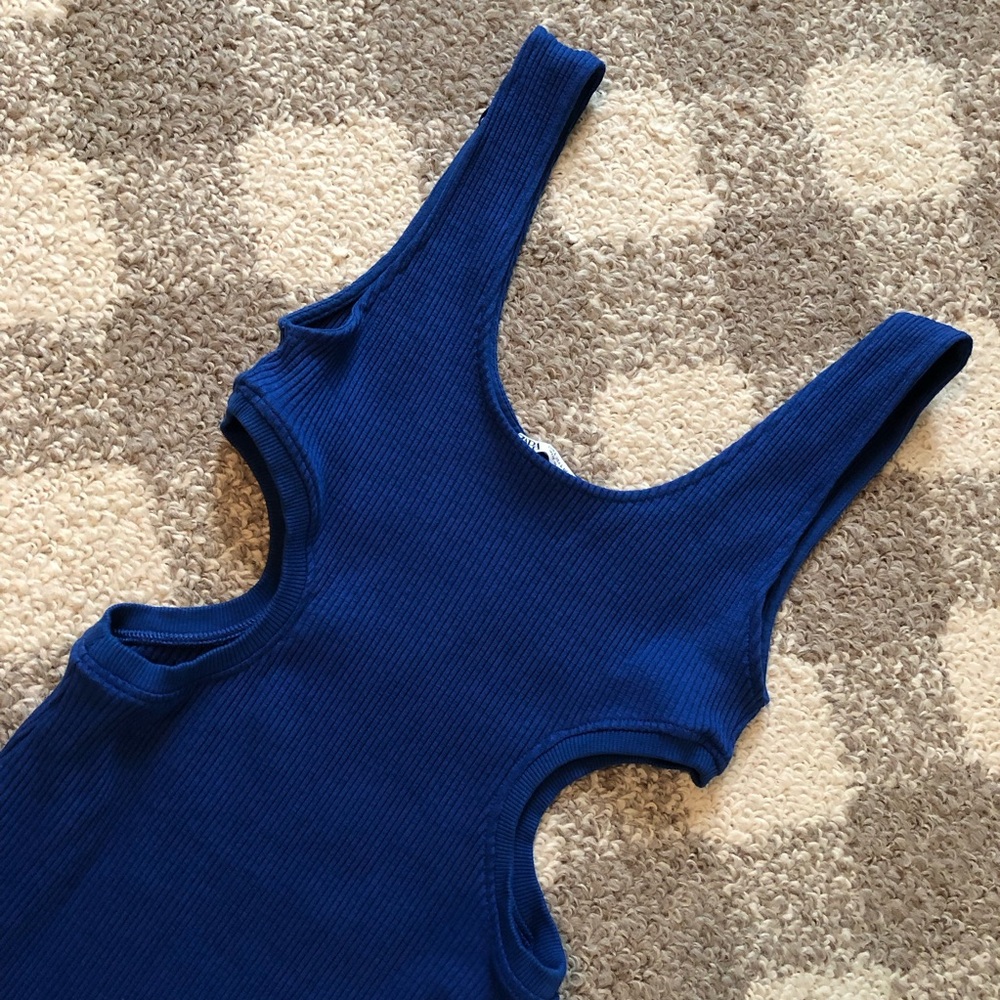 Zara Blue Ribbed Cut-Out Bodycon Mini Dress - Picture 9 of 9